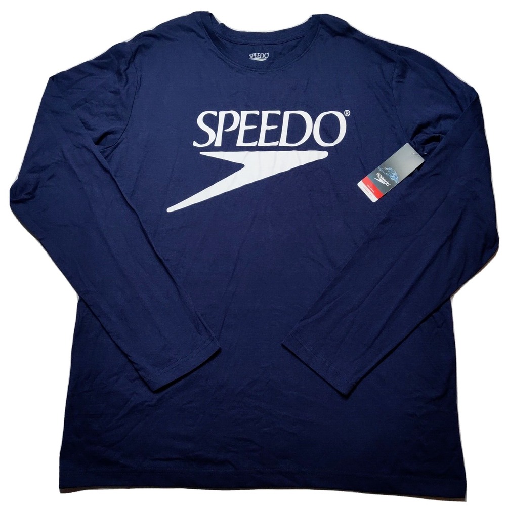 Speedo Men 2XL Speedo Logo Navy Crew‎ Neck Long Sleeve T-Shirt NEW